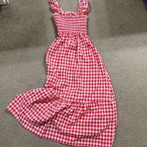 Red Gingham Sundress with smocked chest and ruffled straps. NWT